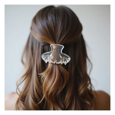 realistic hairclip, transparent acrylic, photorealistic style sticker