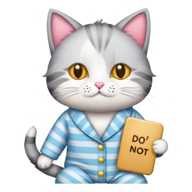 cat in pajamas holding a ‘Do Not Disturb’ sign sticker