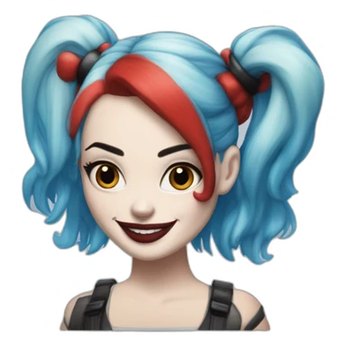 Margot Robbie as Harley Quinn with blue and red hair sticker