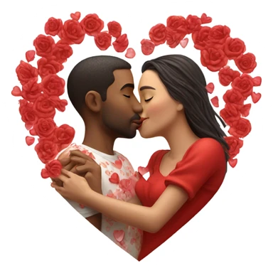 Hyper Realistic Couple kissing surrounded by red hearts and flowers  sticker