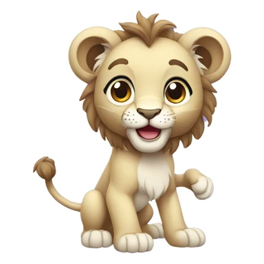 purple cute lion cub waving with whole body sticker