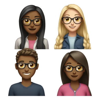 Group of 3 girls and 1 guy with glasses sticker