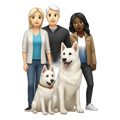 Wife and husband with two white shepherd and one black labrador sticker