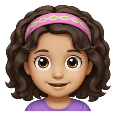close-up of smiling toddler face only with big eyes, medium skin tone, dark wavy hair, and a hair band, no body sticker