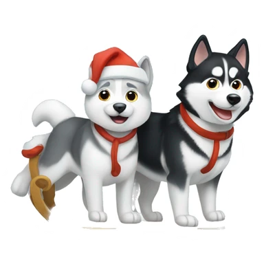White Christmas sled with huskies sticker