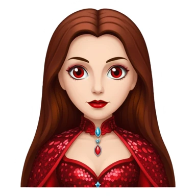 Countess Dracula with long brown hair, red sequin outfit sticker