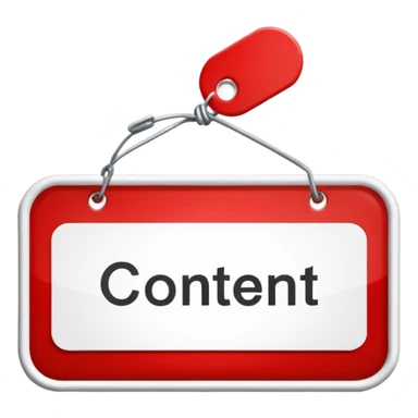 classic red and white name tag with the word 'content' sticker