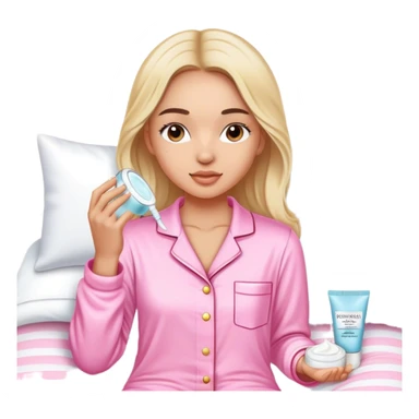 Una girl haciéndose su skin Care con los pijama de Victoria’s Secret sticker