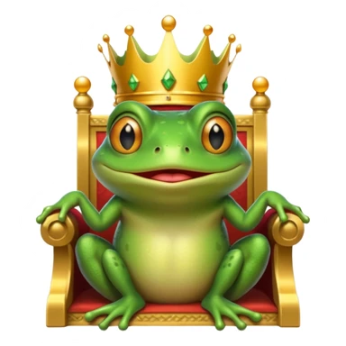 A frog wearing a crown, confidently sitting on a golden throne, portrait, bust up sticker