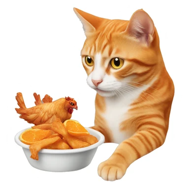 orange cat eating a chicken wing  sticker