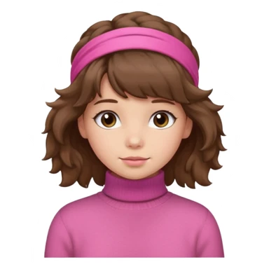 brown fluffy haired girl with pink turtleneck sweater and hair band sticker