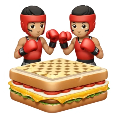 Chess pieces boxing, holding guard and jabbing, on top of an egg sandwich sticker
