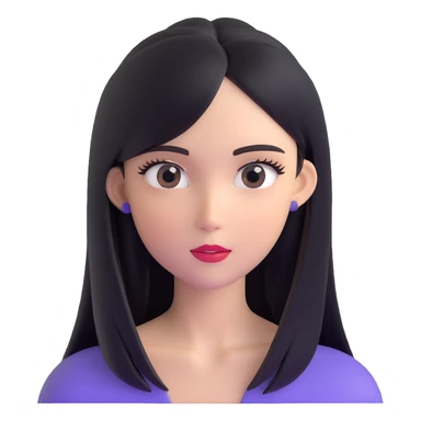 Striking character with glossy straight hair, perfect middle part, dramatic long eyelashes, and a beautiful attractive face sticker