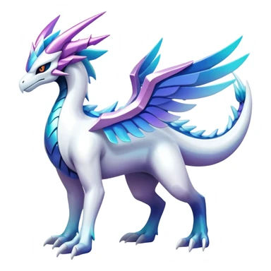 Colorful Pastel Iridescent-gradient Futuristic Modern Epic Legendary Shiny Cyber-Suicune-Dialga-Lugia-Reshiram-Creature, (full body) sticker