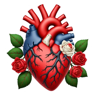 Anatomical heart With black and crimson veins and white roses sticker