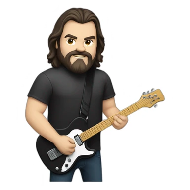 man with long hair and black beard, caucasian, looks like jack black with an electric guitar sticker