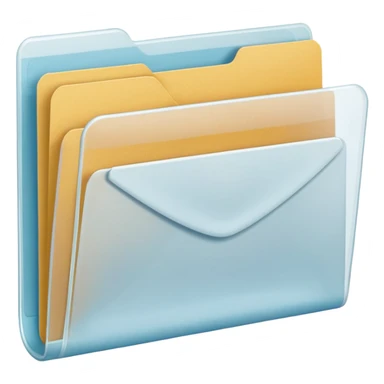 A simple emoji-style icon of a transparent white plastic folder, minimal and clean, with a visible envelope inside labeled “Henry Ballester”, subtle translucency, rounded corners, and soft shading. sticker