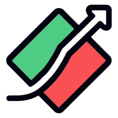 A diamond shape (rhombus) divided by an ascending graph line, with the lower part red and the upper part green, representing price movement sticker