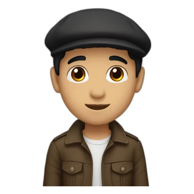 boy with black hair, brown eyes, a little beard, basque beret sticker