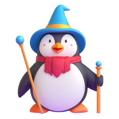 penguin wizard with magic staff and wizard hat sticker