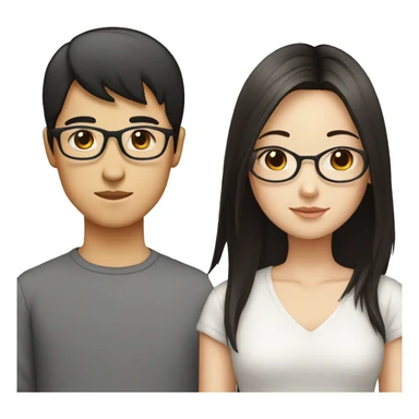 Chinese boy with brown straight hair with glasses with a white girl with black and straight hair sticker