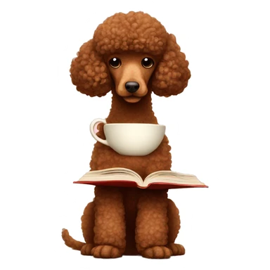 Brown poodle reading a book with a cup of tea sticker