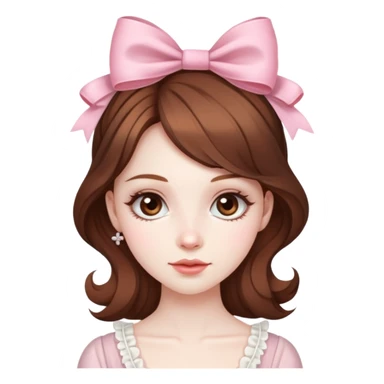 pale skin coquette girl with brown hair, bows, dainty, feminine sticker