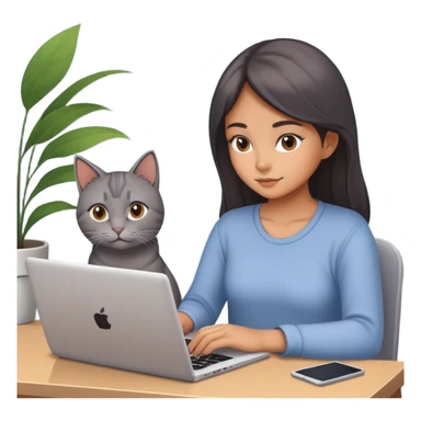 A girl is working on a laptop with a cat lying next to it sticker
