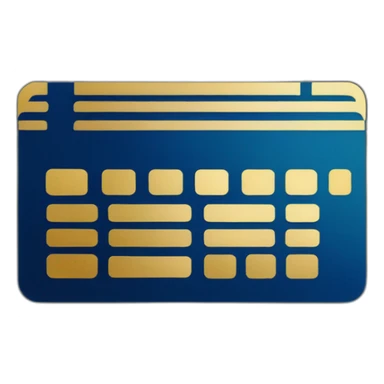 Bank Card flat style emoji, main color is a gold gradient, payment system is a blue rounded rectangle sticker