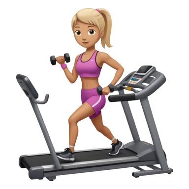 A treadmill set behind Two heavy dumbbells side by side on the floor  sticker