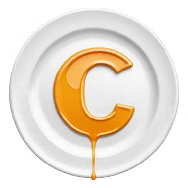 Minimal icon of a white plate with a thin sauce drizzle forming a clearly readable letter ‘C’, precise and unmistakable, in color #FF3D00. sticker