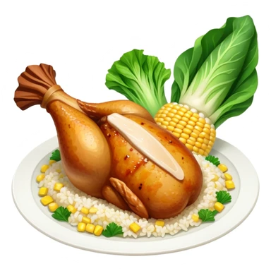 Chicken leg with bok choy corn and rice sticker