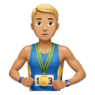 businessman picking running a marathon with gold medal sticker