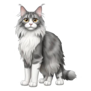 Grey Black White Mainecoon cat, full body sticker