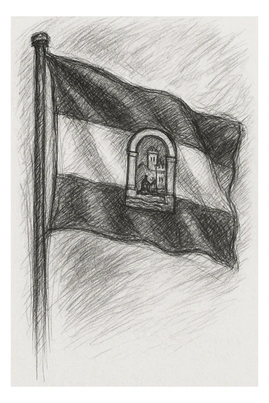 hand-drawn sketch of the Malaga flag, with visible pencil lines and accurate flag details sticker