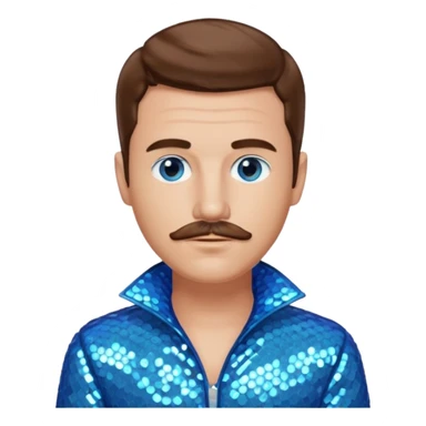 Benson Boone (b.2002), Pop Singer with blue eyes, brown medium hair and thin mustache, icy blue sequin outfit sticker