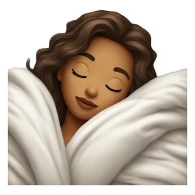 Brunette with highlights sleeping with white fluffy blanket sticker