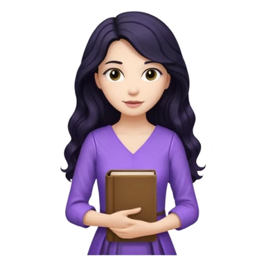 Long Hair Women with purple Book, Black wavy hair, light dress sticker