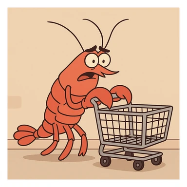 lobster pushing a shopping cart sticker