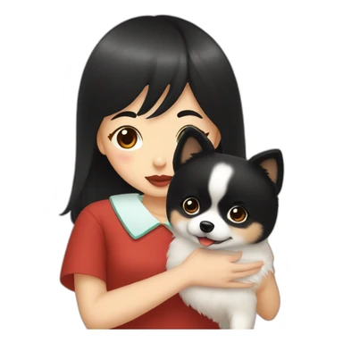 east asian girl with short black hair kissing pomeranian sticker