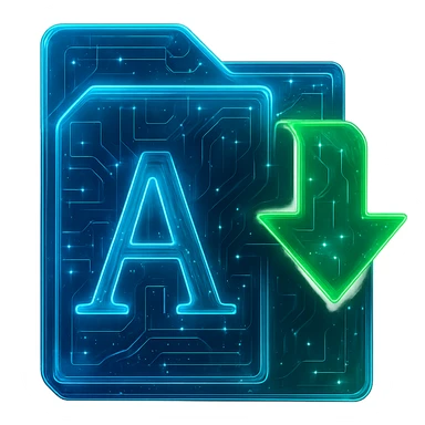 Transform the Bulk File Rename Utility icon into a cyberpunk, holographic style with glowing neon blue and green edges, circuit patterns throughout the files and arrow, and a transparent background. Maintain the recognizable overlapping file icons with large letters and the green arrow, overlaying neon and circuit effects in the same futuristic, clean style as previous cyberpunk icons. The whole icon should have a consistent cyberpunk glow and intricate circuit details in a futuristic, clean style. sticker