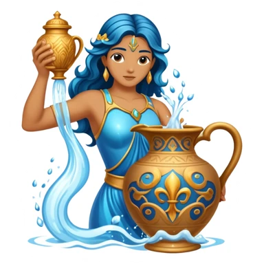 The zodiac symbol Aquarius. A mystical beautiful water bearer, pouring water from a large vase sticker