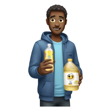 A guy holding a bottle of baby oil sticker