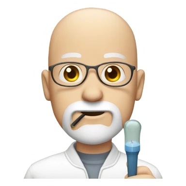 White bald man with beard and thermometer in mouth sticker