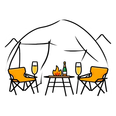 exquisite camping with champagne and fancy camping furniture sticker