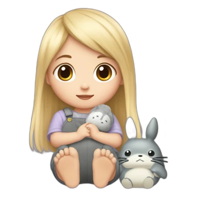 bébé fille blonde décoiffée avec une peluche Totoro  sticker