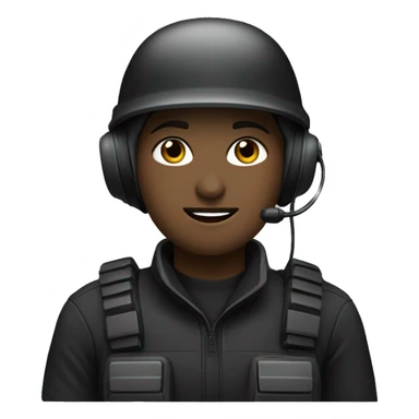 operator dressed in black with a milatary helmet, without glasses, wearing a headset, ready to respond to alerts, preferably female sticker
