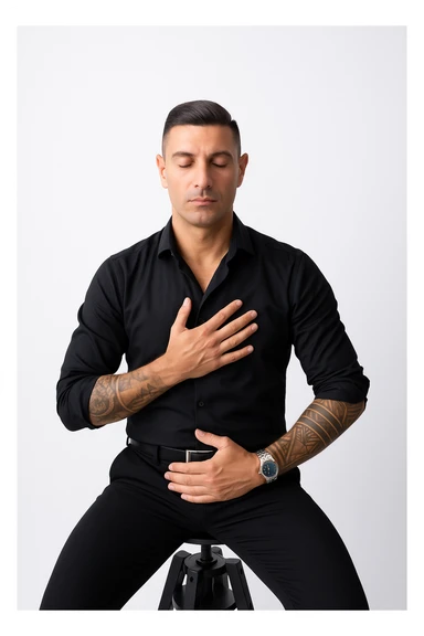 Uomo che applica la respirazione per calmare il suo sistema nervoso sticker