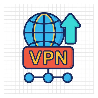 VPN icon with a globe, an arrow, and a connection network, cartoon 3D style sticker