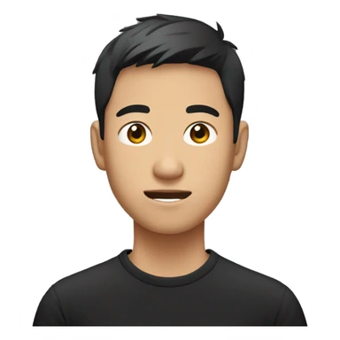 20 Years old asian man with a black t-shirt with a short cut sticker